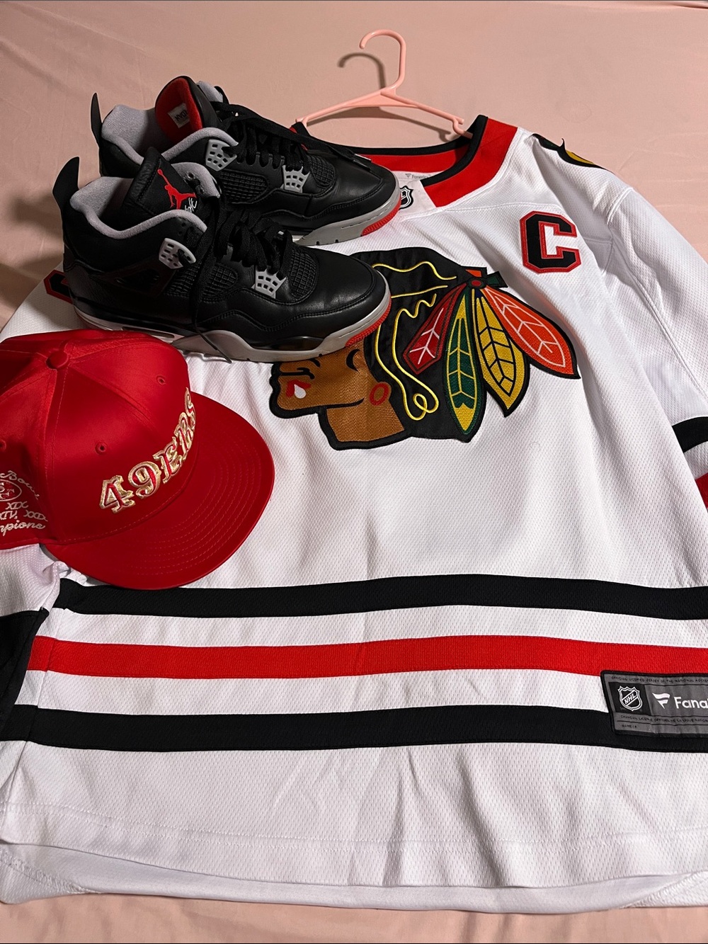 Chicago Blackhawks White Hockey Jersey with Black/Red Accents